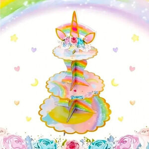 Three Tier Colorful Rainbow Unicorn Cupcake/Goodies Stand